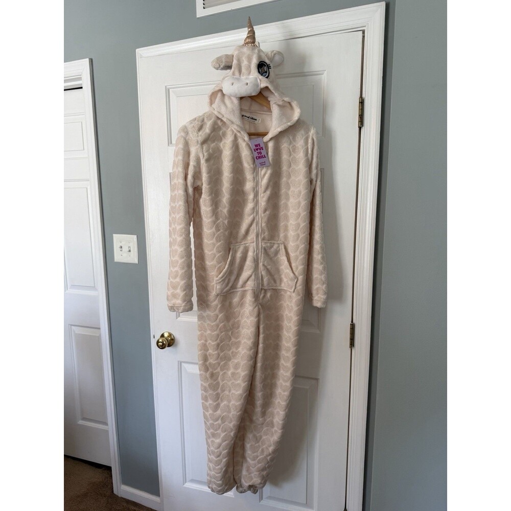 NWT Weekend Edition Unicorn Fleece One-Piece Pajamas Pink Heart Size S